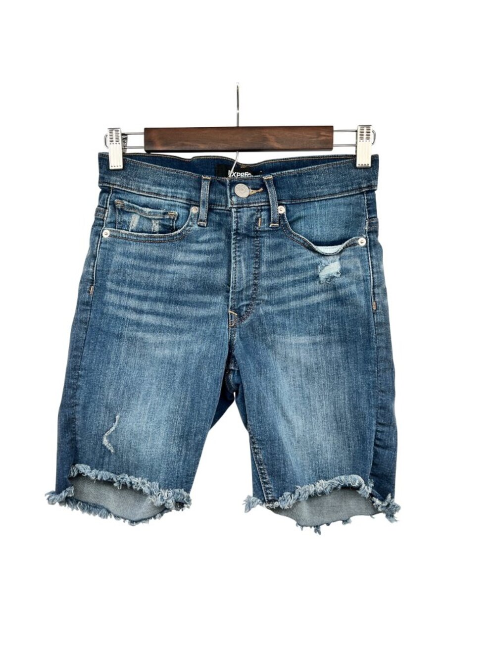 Express Womens Jean Bermuda Shorts Cut Off Distressed Blue Size 4